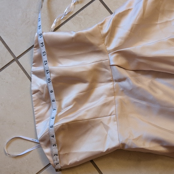 Alfred Sung Strapless Satin Gown Draped Front Slit Pockets Champagne 6 - Picture 9 of 14